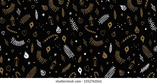 Happy New Year and Merry Christmas seamless background. Vector illustration for winter holidays. Design for prints and cards.