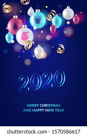 Happy New Year and Merry Christmas vector background template. Vector illustration of new year balls
