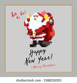 Happy new year & merry christmas pixel art noel