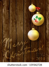 Happy New Year and Merry Christmas card or background with  ribbons, bows, balls. 
