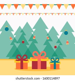 Happy new year and merry christmas gift flat vector illustration. This illustration is 100% flat vector with colorful style.