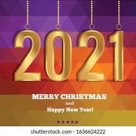 Happy New Year and Merry Christmas 2021 greeting card. Vector EPS 10