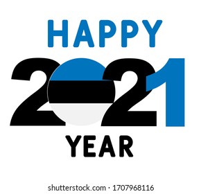 Happy New Year and Merry Christmas. 2021 New Year background with national flag of Estonia. Lettering "Happy 2021 Year". Vector illustration.
