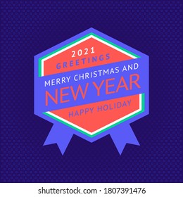 Happy New Year and Merry Christmas sticker, vector illustration 10eps
