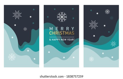 Happy new year and Merry Christmas - Greeting card, poster, banner. Abstract background with snowflakes
