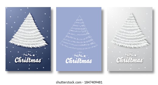 Happy new year and Merry Christmas card with various type of Christmas tree vector illustration