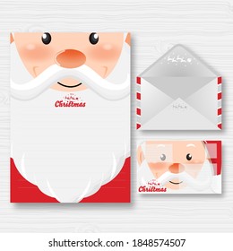 Happy new year and Merry Christmas festival with set of a letter and envelope template Santa clause cartoon design vector