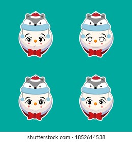 Happy New Year and Merry Christmas. Set of four Cute Snowman With a Christmas Hat Icon Vector Flat Background.