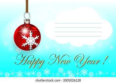 Happy New Year and Merry Christmas 2021 greeting card in festive winter decoration. Background with an insert of a congratulatory inscription. Vector illustration.
