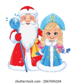 Happy New Year and Merry Christmas. Russian Father Frost (Santa Claus) and Snegurochka (Snow Maiden).