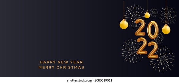 happy new year and merry christmas. 2022 golden color. happy new year and merry Christmas background with copy space area.