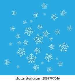 Happy New Year, Merry Christmas. Snowflakes of different sizes. against the background of the dark blue sky. Abstract festive background. Material for the designer. Isolated object Vector illustration