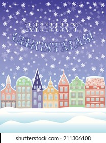Happy New Year and Merry Christmas winter card, vector illustration