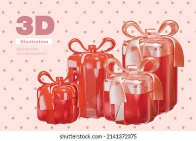 Happy New year and merry Christmas happy Birthday happy valentine day red clear glass gift box with golden bow on a transparent background