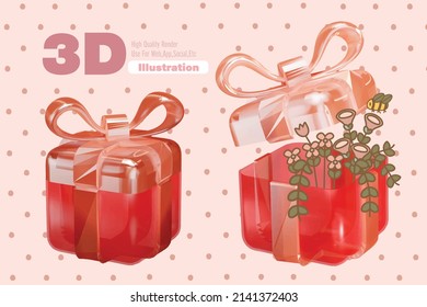 Happy New year and merry Christmas happy Birthday happy valentine day red clear glass gift box with golden bow on a transparent background
