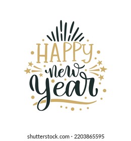 Happy New Year. Merry Christmas and Happy New Year lettering. Winter holiday greeting card, xmas quotes and phrases illustration set. Typography collection for banners, postcard, greeting cards, gifts