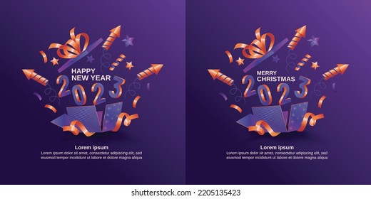 Happy new year and merry Christmas 2023 celebration post template concept. Square template of 2023 new year