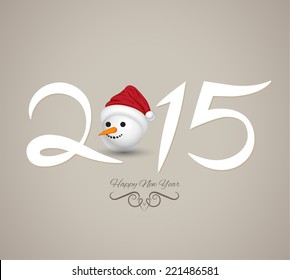 Happy new year and merry christmas. Vector illustration. Can use for calendar, printing and web. Happy new year 2015 creative greeting card design with snowman head.