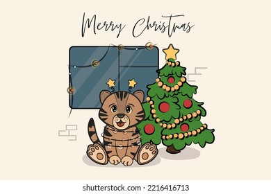 happy new year Merry Christmas baby cat vector illustration for post cards