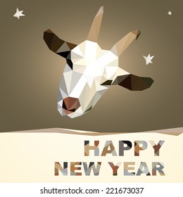 Happy New Year and Merry Christmas 2015 postcard design geometric polygonal Goat silhouette