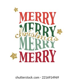Happy New Year and Merry Christmas. Christmas poster with shiny golden tex. Greeting card, holiday banner, web poster