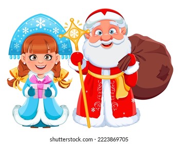 Happy New Year and Merry Christmas. Russian Father Frost (Santa Claus) and Snegurochka (Snow Maiden). 