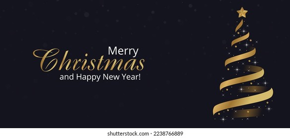 Happy new year and merry christmas background. Golden christmas tree design. Dark blue background. EPS 10 design Golden stars with line tree design