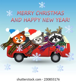 Happy New Year and Merry Christmas greeting card vector