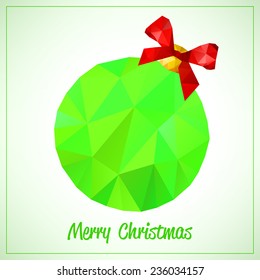 Happy New Year and Merry Christmas abstract vector symbol - green triangles toy or ball with bow
