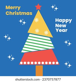 Happy New Year and Merry Christmas. Greeting card, poster, cover. Modern Christmas design. Christmas tree.