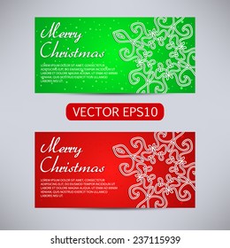 Happy New Year and Merry Christmas vector red and green banners - horizontal set with snowflake