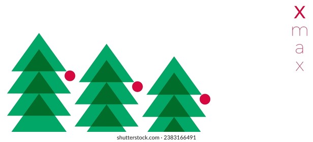 Happy New Year and Merry Christmas. Minimal style background with fir trees, design template with typography, seasonal wishes in modern minimalist style for web, social media, print	