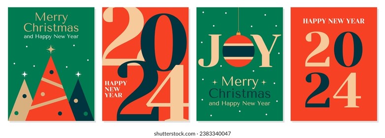 Happy New Year and Merry Christmas. Set of holiday vector posters, greeting cards, banners, backgrounds.  Modern and elegant holiday collection.