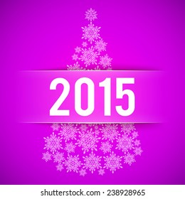 Happy New Year and Merry Christmas violet vector background with fir - tree from snowflakes
