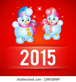 Happy New Year and Merry Christmas red vector background with snowman