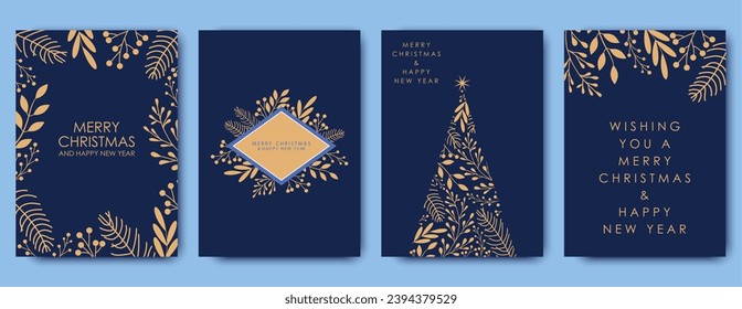 Happy New Year and Merry Christmas greeting, winter vector illustration. Design for graphic and web design, social media banners. Set of greeting cards, posters. 