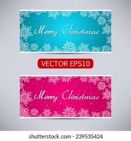 Happy New Year and Merry Christmas vector aqua and pink banners - horizontal set with snowflakes