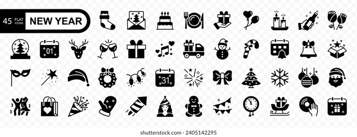 Happy new Year and Merry Christmas icons  collection. New year holiday set of web icons in flat style.
