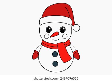 Happy New Year Merry Christmas Cute Animal Cartoon Character - Kids Funny Snowman in Santa Hat Vector Illustration