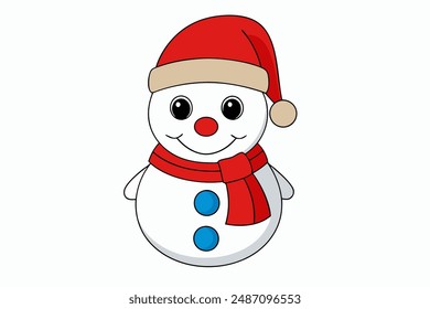 Happy New Year Merry Christmas Cute Animal Cartoon Character - Kids Funny Snowman in Santa Hat Vector Illustration