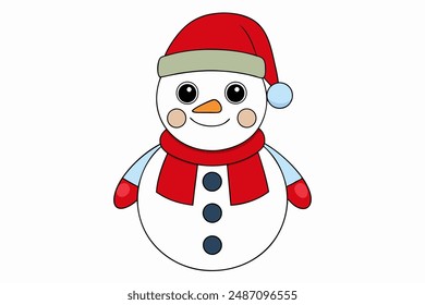 Happy New Year Merry Christmas Cute Animal Cartoon Character - Kids Funny Snowman in Santa Hat Vector Illustration