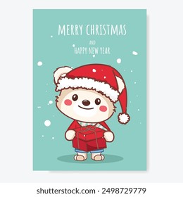 Happy New Year and Merry Christmas. Christmas white bear with New Year.