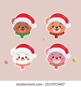 Happy New Year and Merry Christmas. Christmas little bear card. illustration vector premium.
