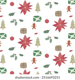 Happy New Year and Merry Christmas seamless pattern. Christmas abstract card cartoon design