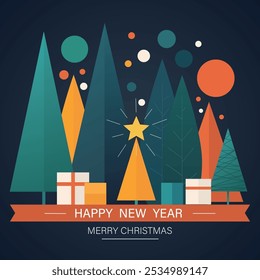Happy New Year and Merry Christmas greeting cards. Vector Design