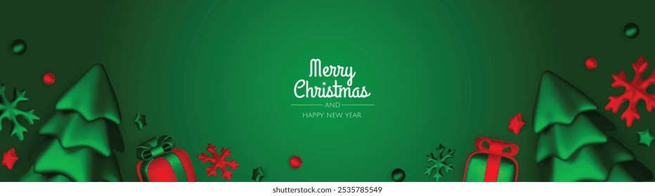 Happy New Year and Merry Christmas. Christmas holiday background with realistic 3d objects,gold and red bauble balls, conical metal stars, gift. Levitation falling design composition.