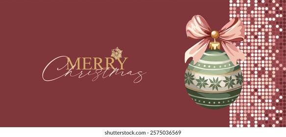 Happy New Year, Merry Christmas - a fully editable poster with elements (Christmas tree decorations), background and text for creating festive advertising, branding posters, printing.