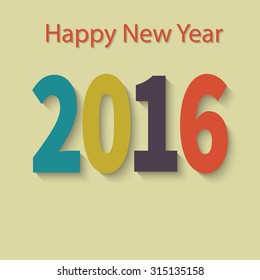 happy new year and Merry Christmas, 2016. New Year greeting card. Flat design. Vector  illustration.