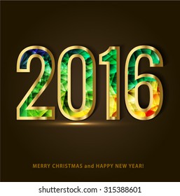 Happy New Year and Merry Christmas 2016 greeting card. Vector EPS 10