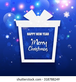 Happy New Year and Merry Christmas Gift
greeting card and background with boxes with gifts. 